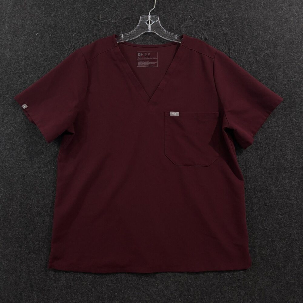 FIGS Technical Collection Catarina Scrub Shirt Womens XXL Burgundy Pocket V Neck